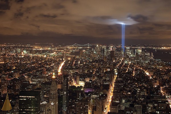 New York City skyline including the Tribute in Light