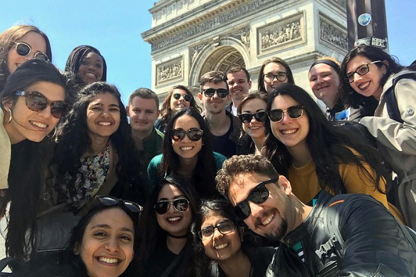 Shown here at L’Arc de Triomphe, students in the EU Study Abroad Program visited Paris as part of the course, accompanied by UWindsor professor Emmanuelle Richez.