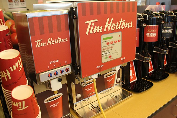 self-serve station for Tim Hortons coffee in the student centre Marketplace
