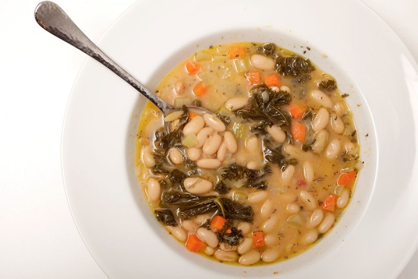 bowl of tuscan bean and kale soup