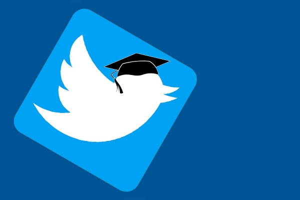 Twitter logo with grad cap on bird