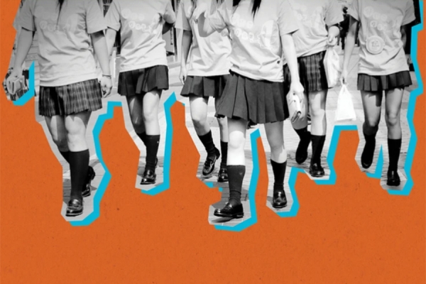 schoolgirls marching