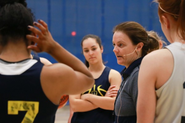University of Windsor women&#039;s basketball head coach Chantelle Vallée works with players during a practice on Jan. 31, 2018.