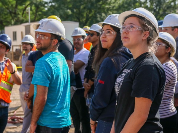 Fourth-year civil engineering students tour the construction site of the new Windsor Public Library Sandwich branch on Friday, Aug. 3, 2018.
