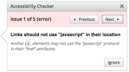 Accessibility checker error window