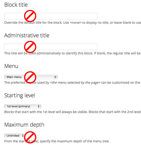 Menu Block settings page