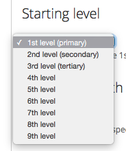 Starting level menu