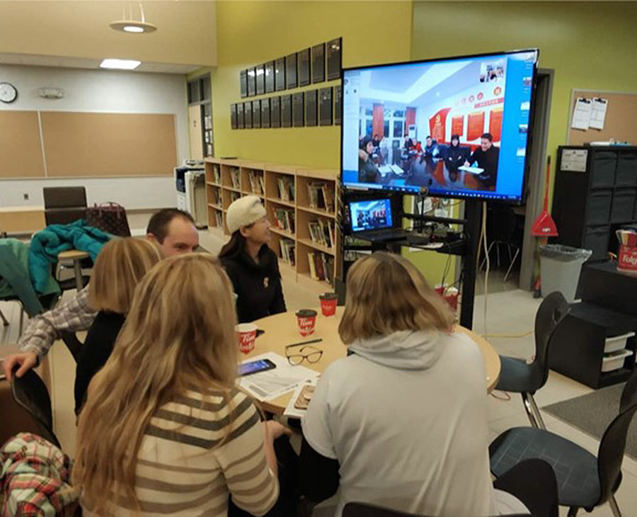 Monthly Skype meeting between Canadian and Chinese sister school members