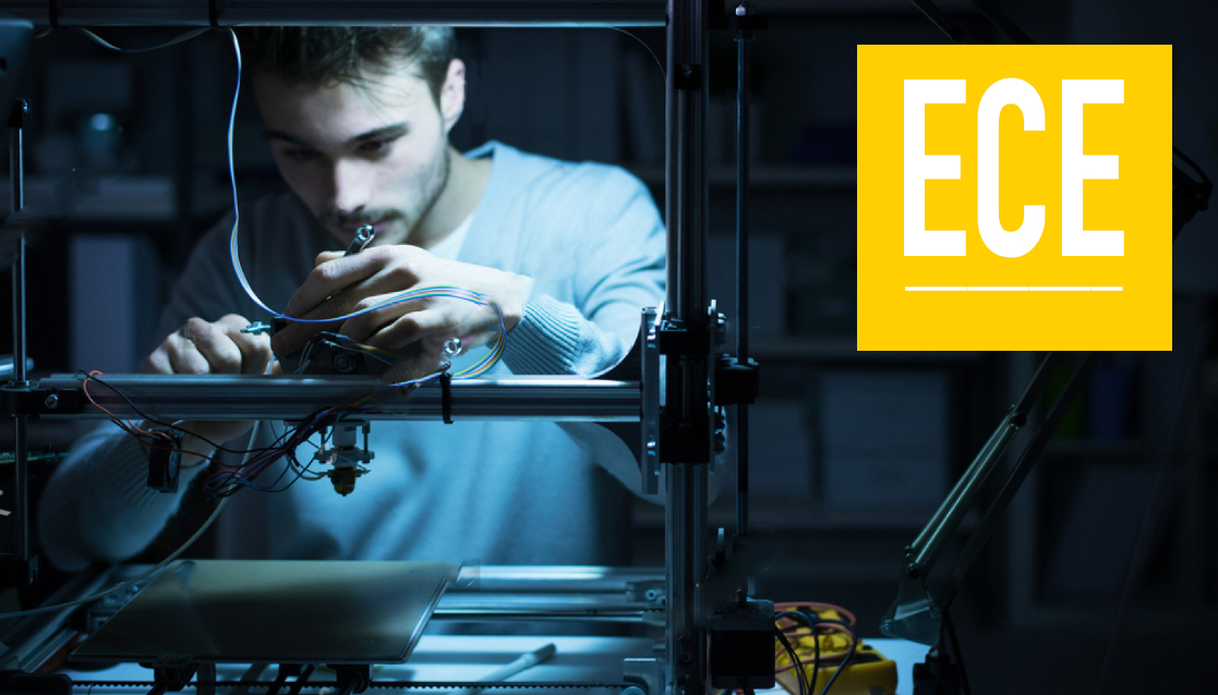 Male student using 3D printer