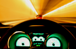 Dashboard view of car in tunnel