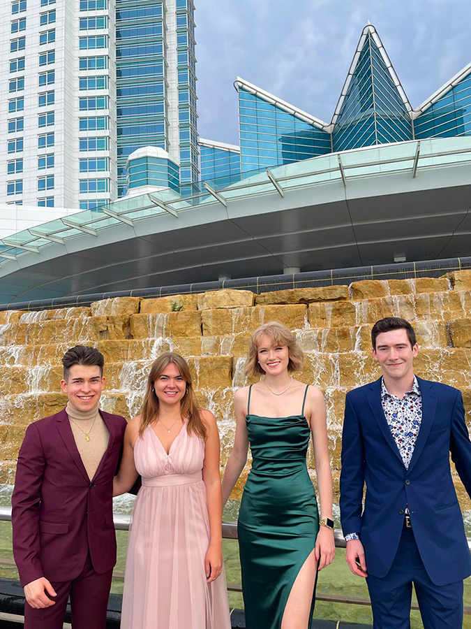 Louisa with friends in front of Caesars Windsor for a gala