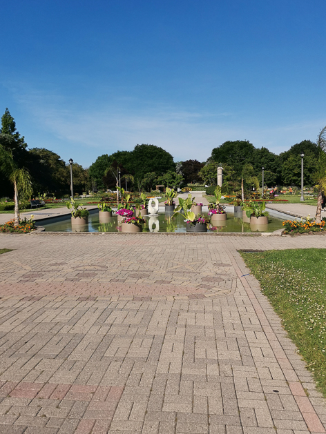 flower bed and small fountain jackson park