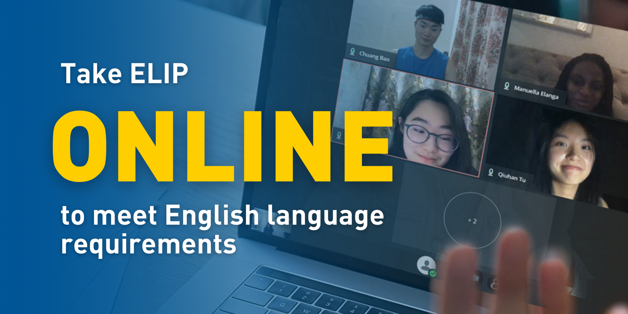 overlay text that reads Take ELIP Online to meet English Language Requirements