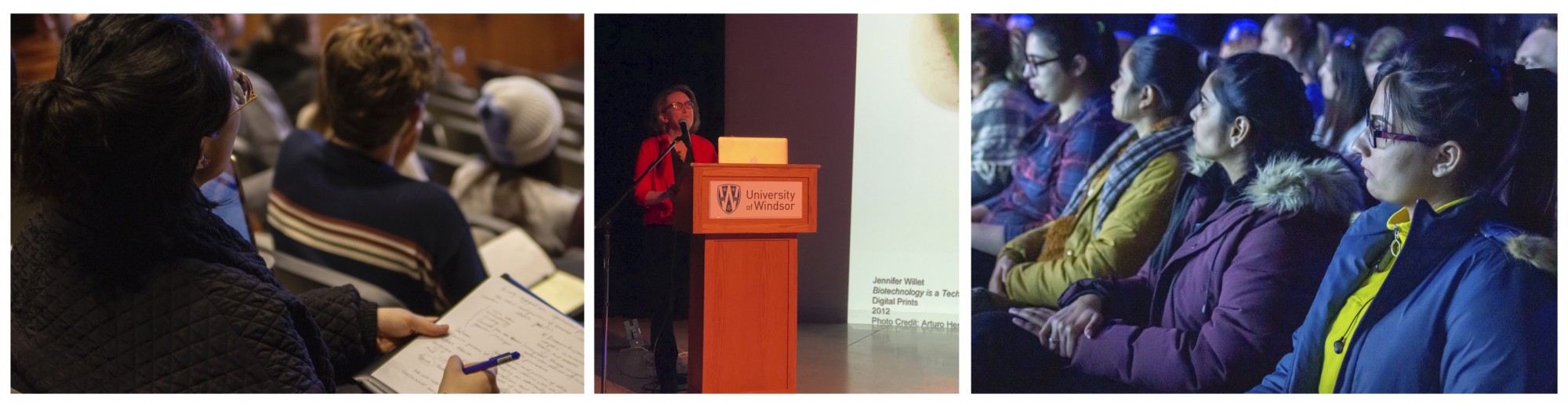 girl takes notes, Jennifer Willet speakers, audience watches