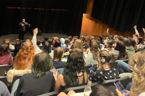 High school students in the arts and culture Specialist High Skills Majors (SHSM) program watched a film and heard from professor Vincent Georgie as part of a day of workshops at the School of Creative Arts.