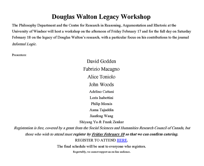 Image listing information about the Douglas Walton Legacy Workshop