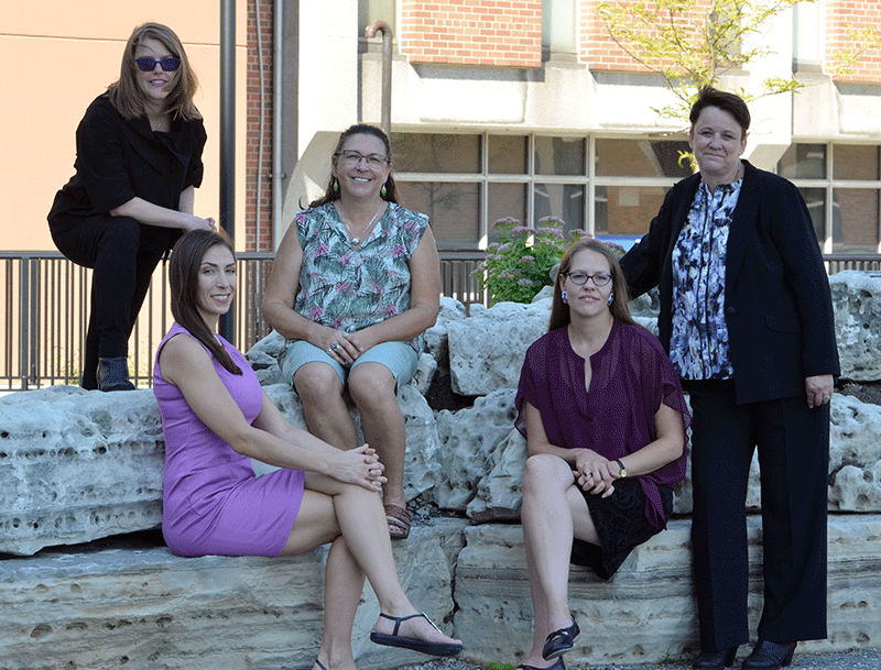 (L-R) Professors Ashley Glassburn Falzetti, Onawa LaBelle, Sandra Muse Isaacs, Rebecca Major, Andrea Sullivan-Clarke