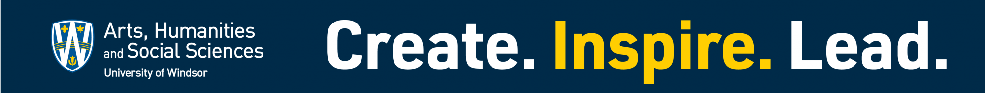 Logo for the FAHSS tagline: Create. Inspire. Lead. --Printed in UWindsor blue and gold.