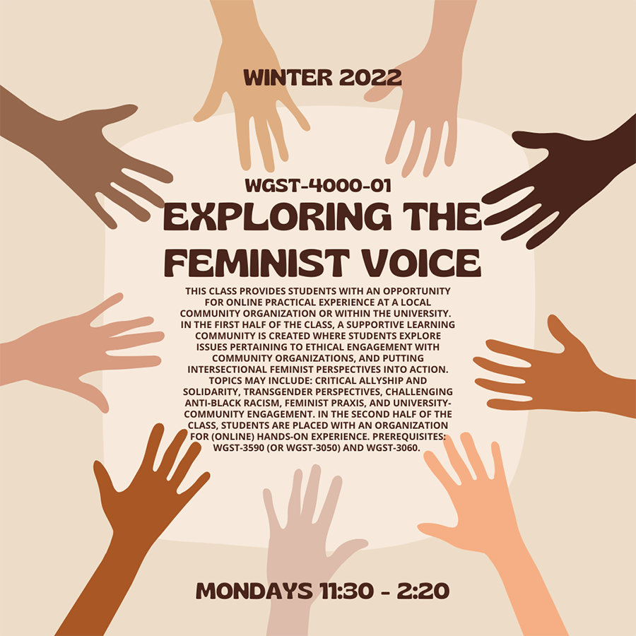 WGST-4000-01    Exploring the Feminist Voice    Mondays 11:30-2:00