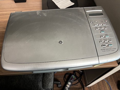 silver HP printer no power cord