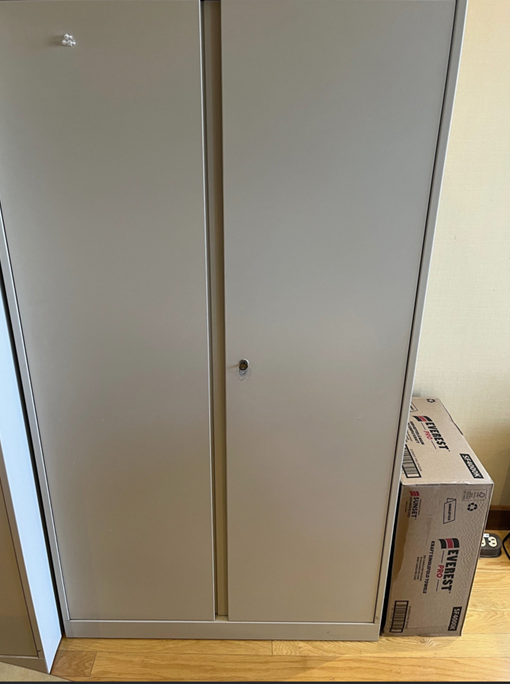 Tall beige metal cabinet