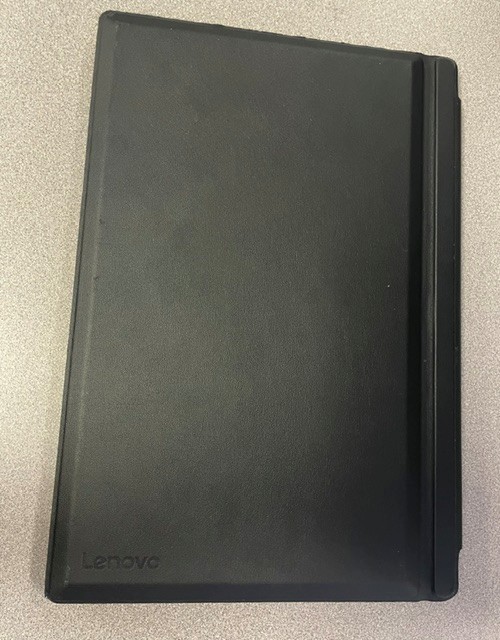 black lenovo laptop closed