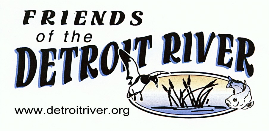 Logo for Friends of the Detroit River showing a marsh with a duck and fish