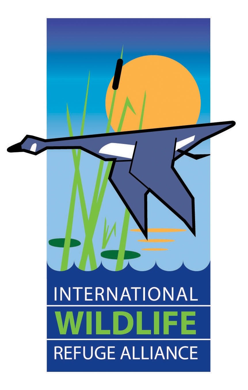 Logo for International Wildlife Refuge Alliance showing a goose flying over a marsh