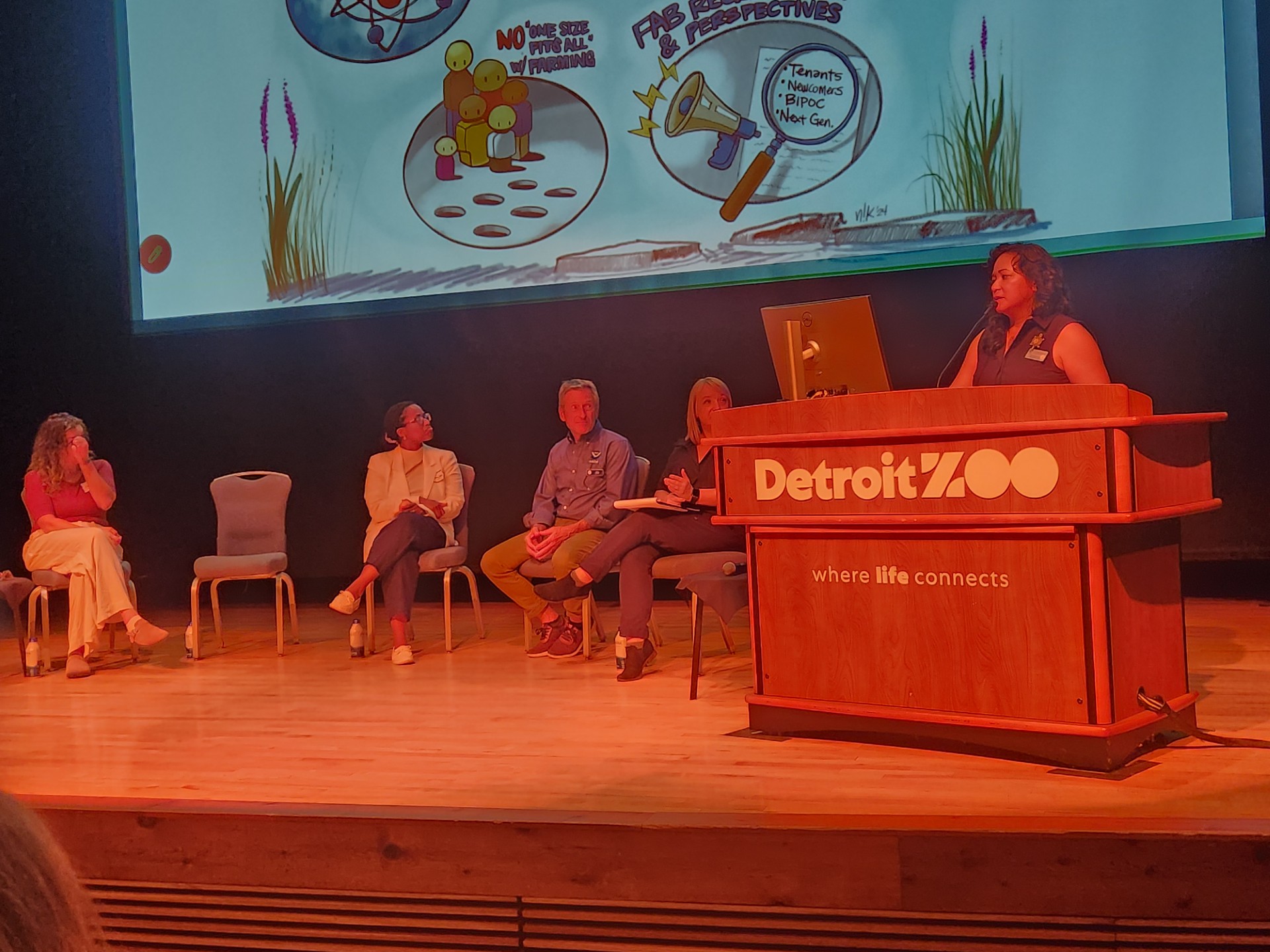 Dr. Catherine Febria at a podium at the state of the Strait Conference 2026