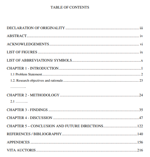 table of contents - traditional