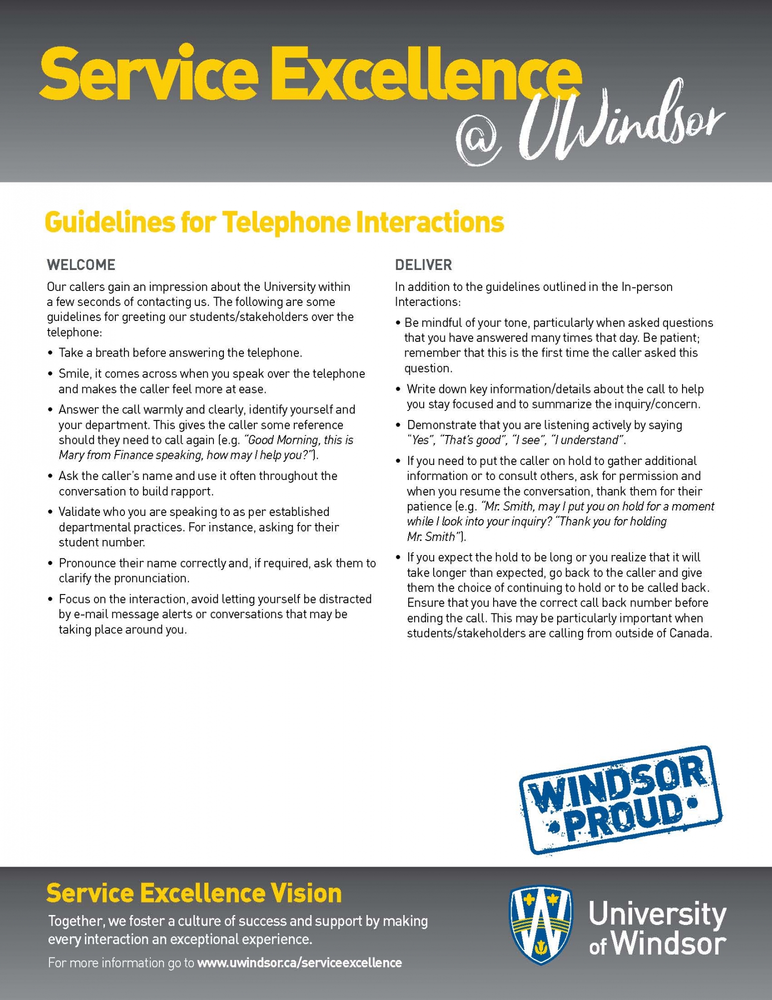 guidelines for telephone interactions page