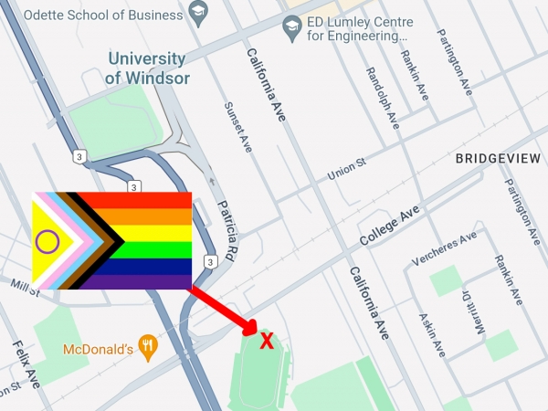 map indicating location of Alumni Stadium