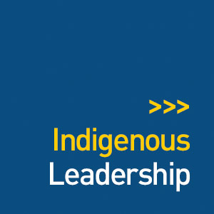 Indigenous Leadership text on blue background