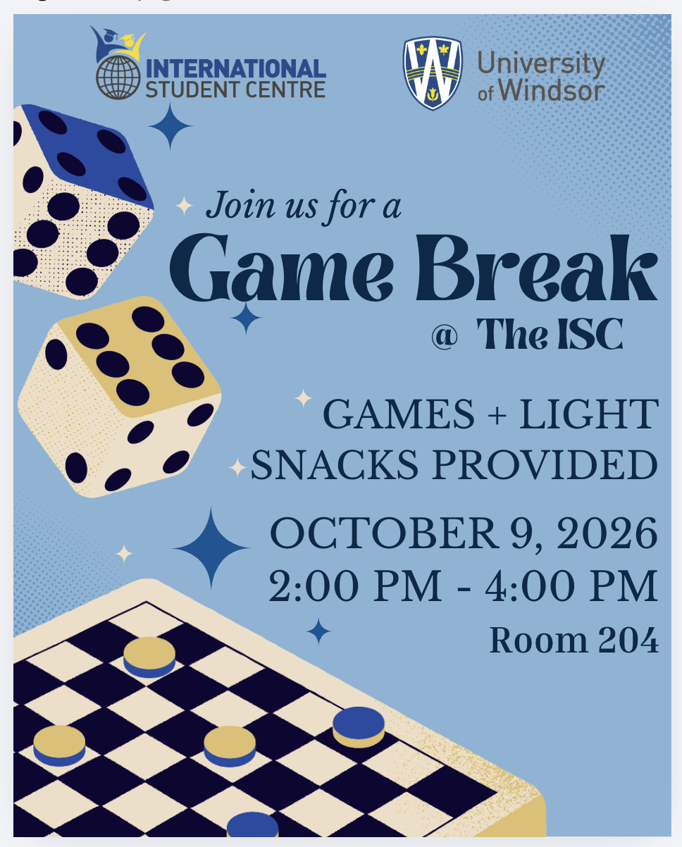 Game Break at the ISC poster: games and light snacks, October 9, 2026, 2 to 4 pm, Room 204