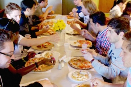 Students eating dinner