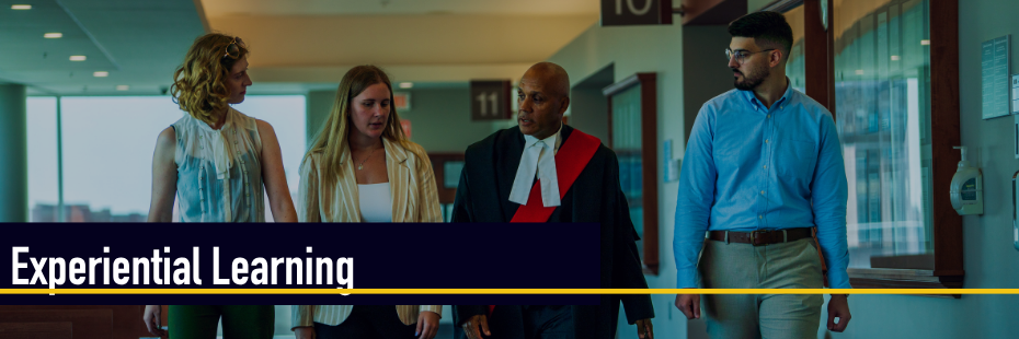 students walking with a judge