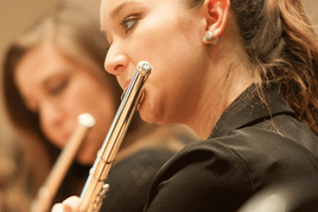 Audrey Schumacher and the flute section, University Wind Ensemble