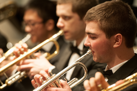 Members of the Trumpet Studio playing in the University Wind Ensemble