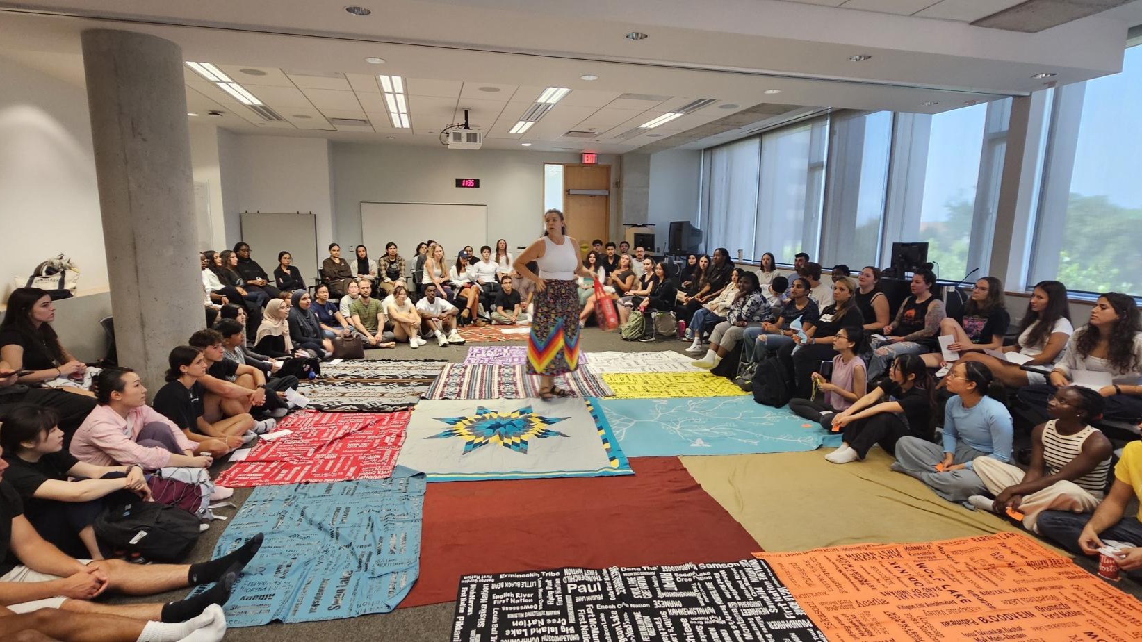 Prof. Sara Williams leads her redesigned blanket exercise with nursing students at UWindsor (SUBMITTED BY SARA WILLIAMS/University of Windsor)
