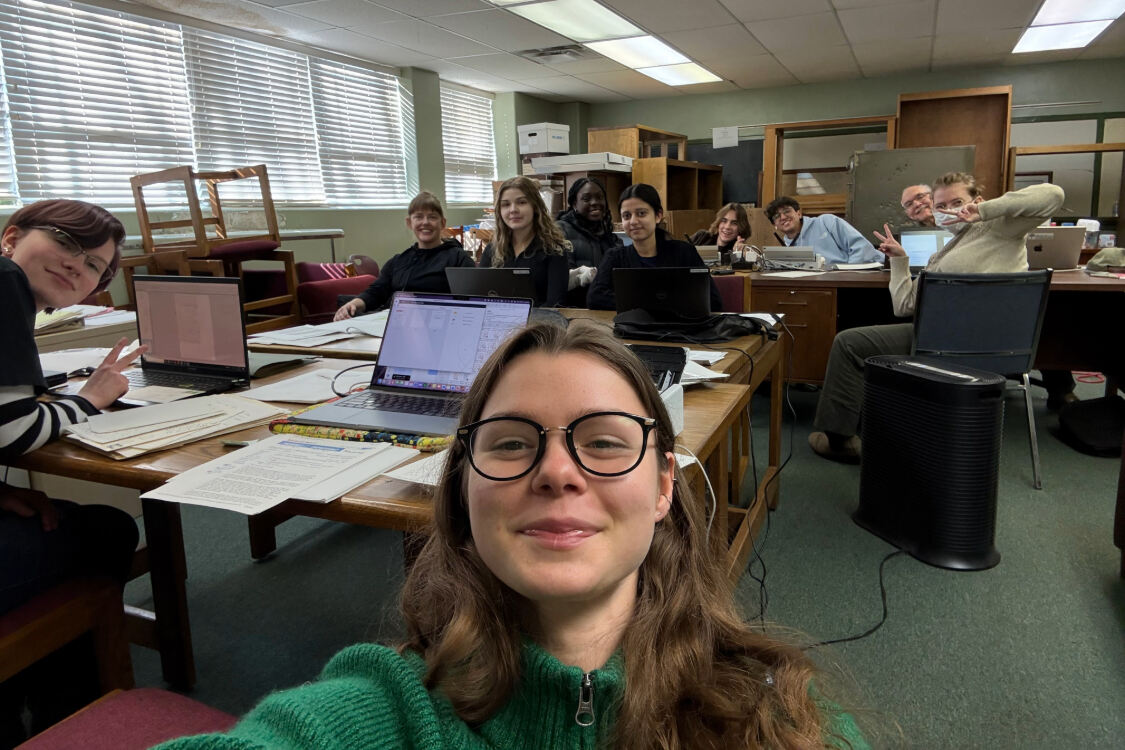 Students assisting Miami First Nation with archival work