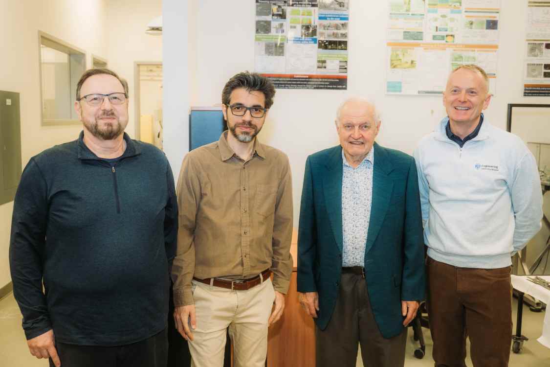 From left to right: Dr. Ahmet Alpas, Amirmasoud Khodadadibehtash, Dr. Dan Watt, Dr. Bill Van Heyst at an event celebrating the inaugural Dr. Daniel Frank Watt Scholarship in Materials Engineering