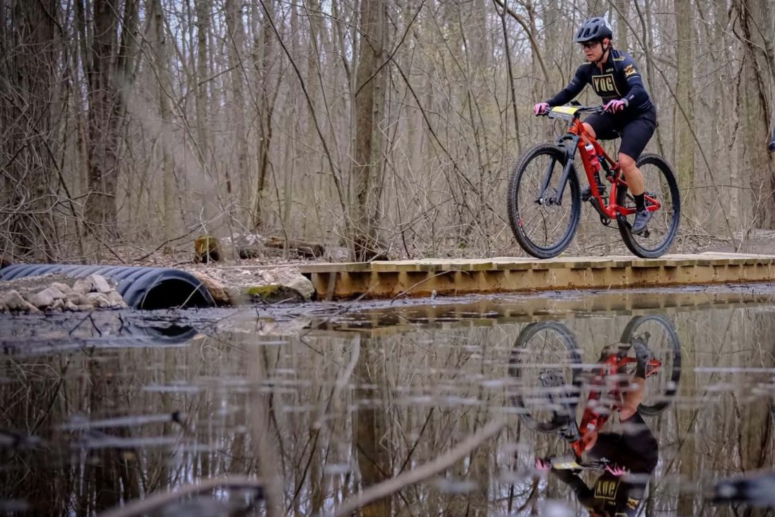 Kim Rocheleau riding her mountain bike