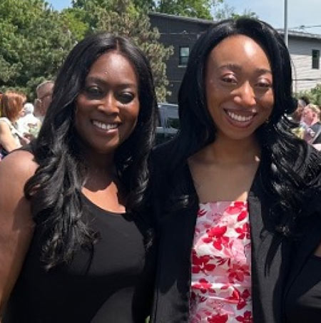 Nadine Manroe-Wakerell and her daughter Gabrielle pose following Gabrielle's University of Windsor graduation in 2025.