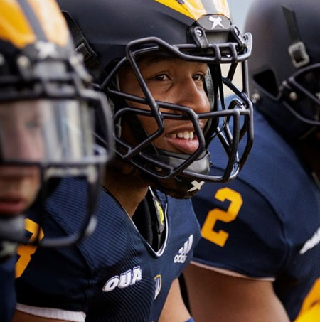 Football players in helmets