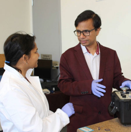Jalal Ahamed and Bhawya in the MicroNano Mechatronics Lab at the University of Windsor