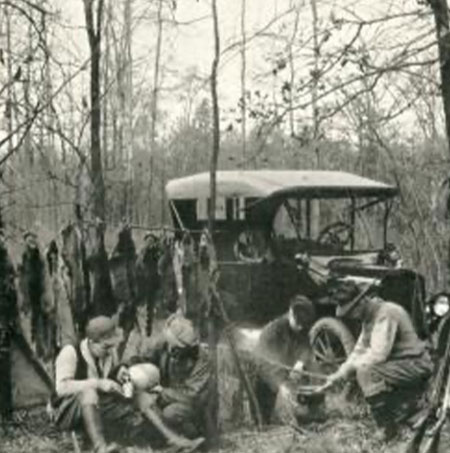 A raccoon hunting party gathers west of Windsor, likely in Yawkey Bush, circa 1925. (Photo courtesy of the Tony Techjo Collection, Leddy Library, SWODA/UNIVERSITY OF WINDSOR)