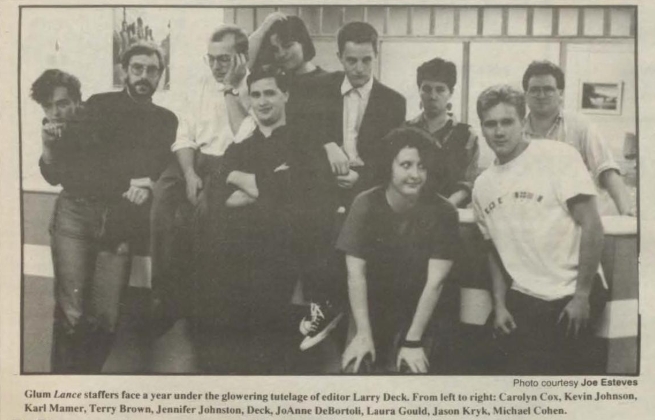 Group photo of the Lance staff circa early 1990s