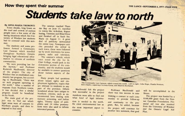 clipping of students take law to the north article by Anna Maria Tremonti from the Lance circa 1978