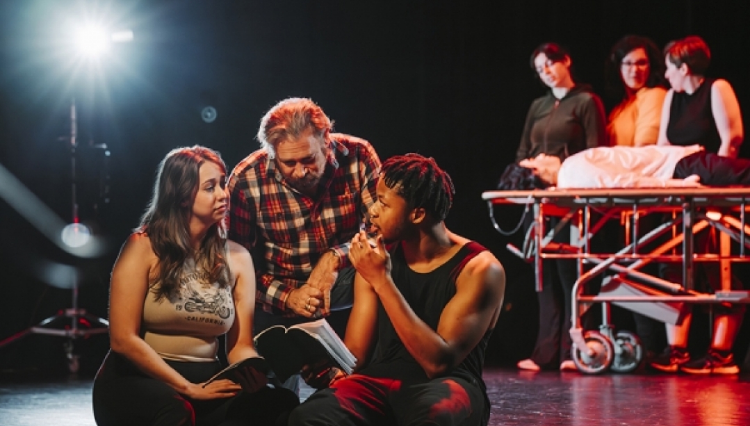 Lee Wilson with the student cast of Jekyll and Hyde