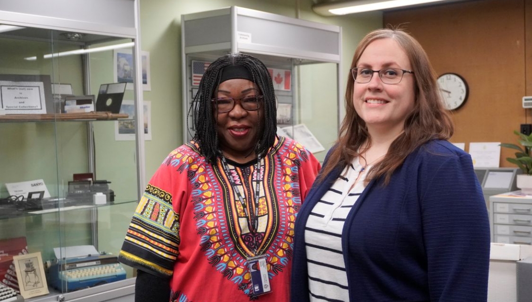 Anto Seymour and Sarah Glassford in the Leddy Archives